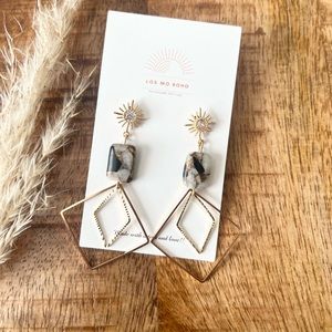 Earrings- Broze and Black stone with 18kt gold plated studs.
